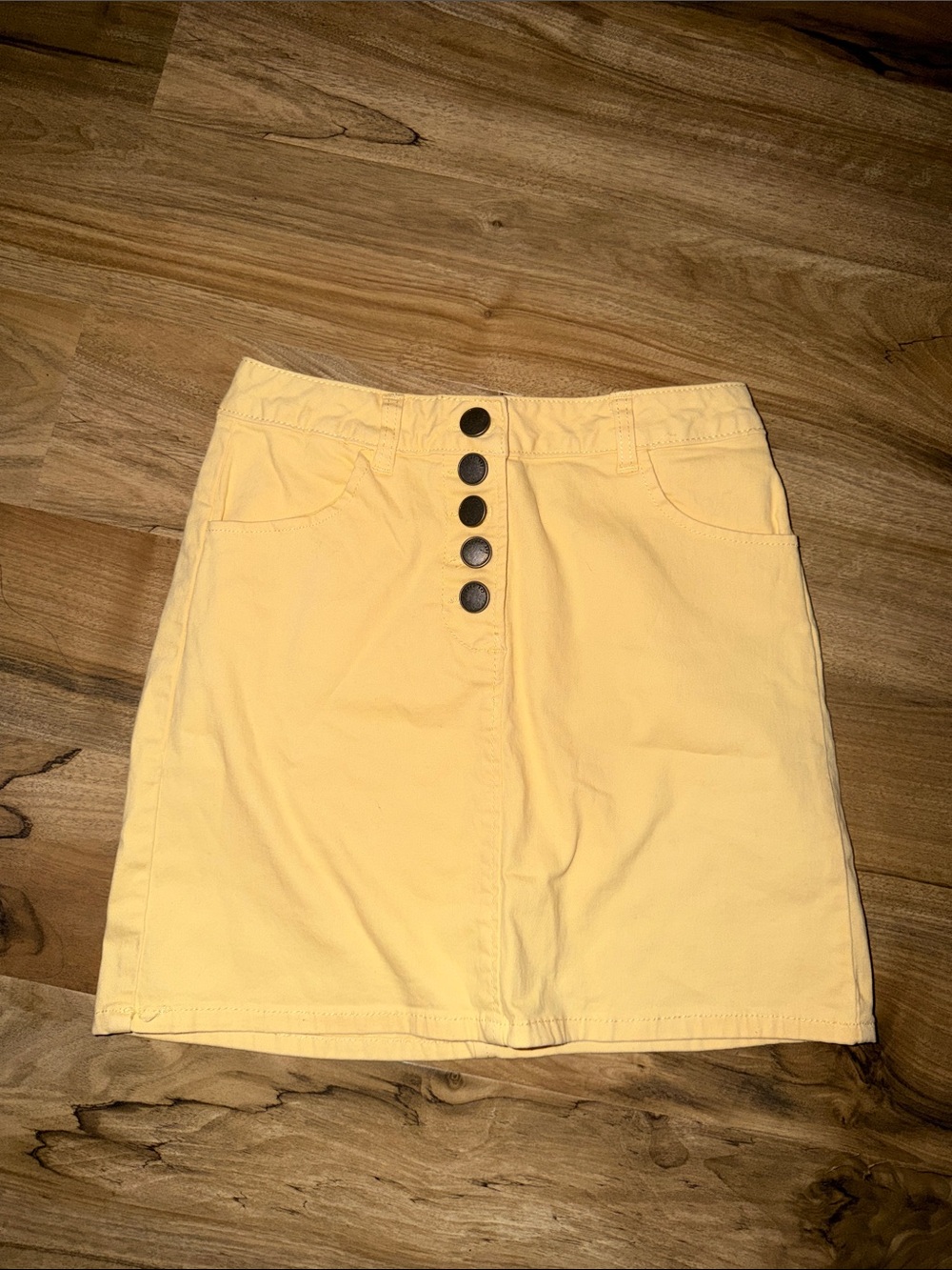 Copper Key Yellow Button-Front Mini Skirt